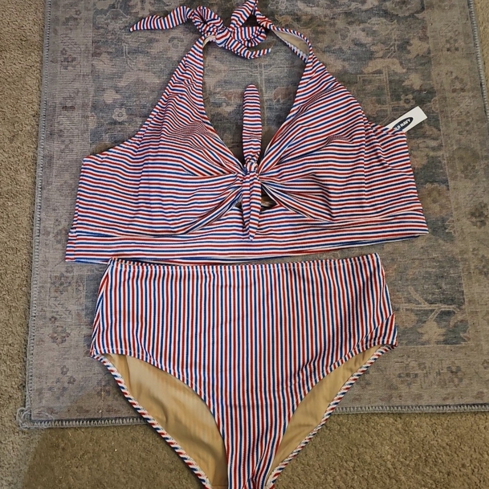Old Navy Red and Blue Striped Bikini